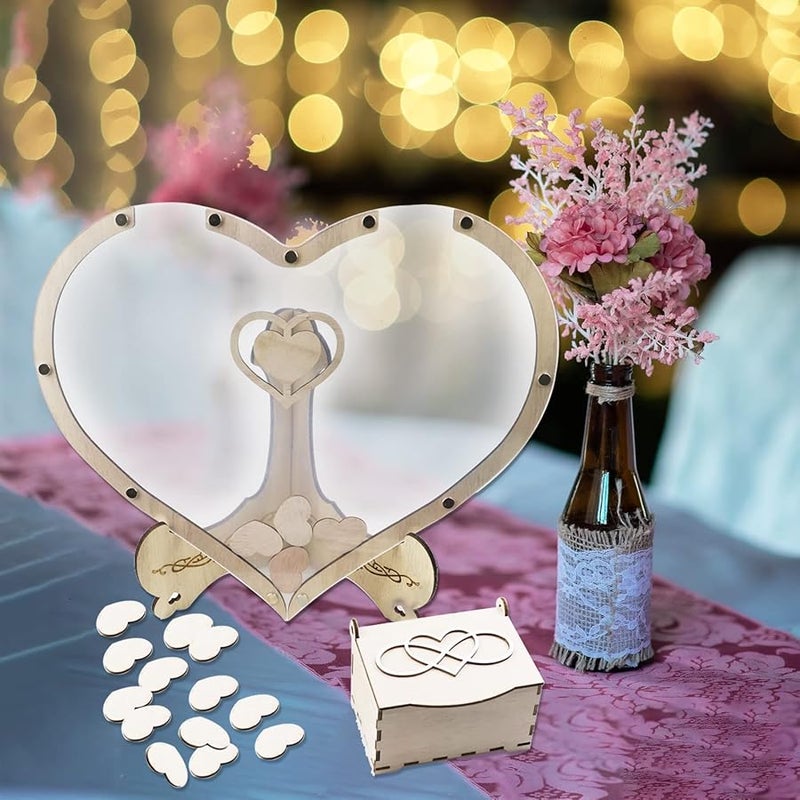 Wooden Wedding Guest Book Drop Box With 80 Wood Chips For Rustic Reception Table Decor - Image 5