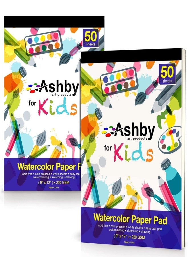 ASHBY 100 Sheets - Watercolor Paper Pads (9"x12") - Premium Thick Pages (220 GSM) - Also Great for Drawing, Finger Painting & Sketching; Easy Tear Design - Natural White; Water Color Paper/Watercolor Pads - Image 1