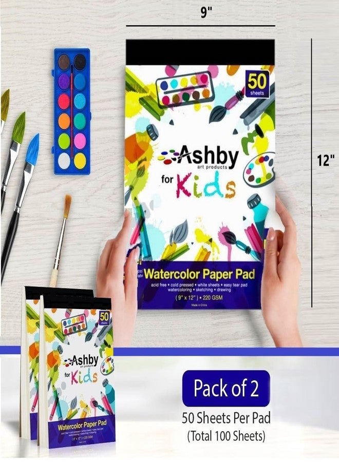 ASHBY 100 Sheets - Watercolor Paper Pads (9"x12") - Premium Thick Pages (220 GSM) - Also Great for Drawing, Finger Painting & Sketching; Easy Tear Design - Natural White; Water Color Paper/Watercolor Pads - Image 2