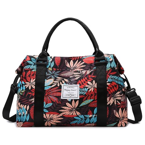 NWLR Travel Duffle Bag Weekender Overnight Bag Gym Tote with Dry and Wet Separated Pocket for Women Girls Shoulder Workout Duffel Bag Water Resistant colorful leaves - Image 1