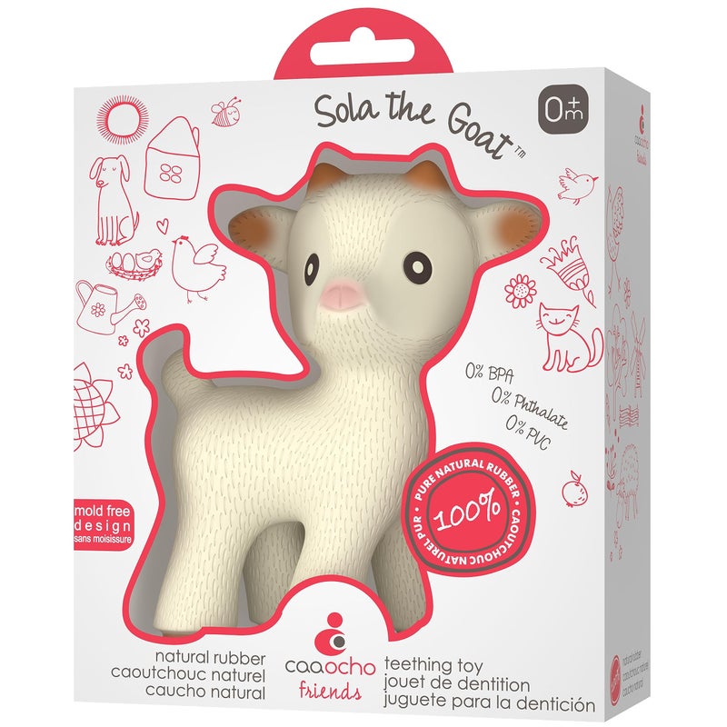 CaaOcho Pure Natural Rubber Teething Baby Toy - Sola The Goat Teether for Babies, BPA Free Baby Toy, All Natural Teething Toys for Babies 0-6, Safe and Fun Molar Teether Toy - Image 1