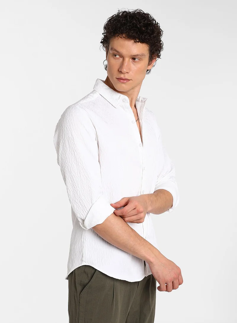 Campus Sutra  Men's Chalk White Abstract-Textured Shirt for Men | Best Price UAE