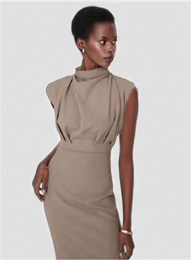 trendyol Brown Body-Sitting Stand Collar Woven Dress TWOAW20EL0311 