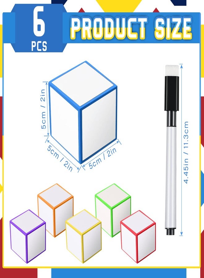 Charniol 7 Pcs Dry Erase Blocks Foam Blank Dry Erase Dice 2 x 2 x 2 Inch Cubes with Marker for Game Classroom School Supplies - Image 2