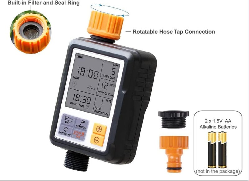 SCIENISH Water Timer, Outdoor Sprinkler Controller,Waterproof Hose Faucet Digital Watering Timer,Automatic Watering Irrigation Tool Large Screen Characters - Image 2