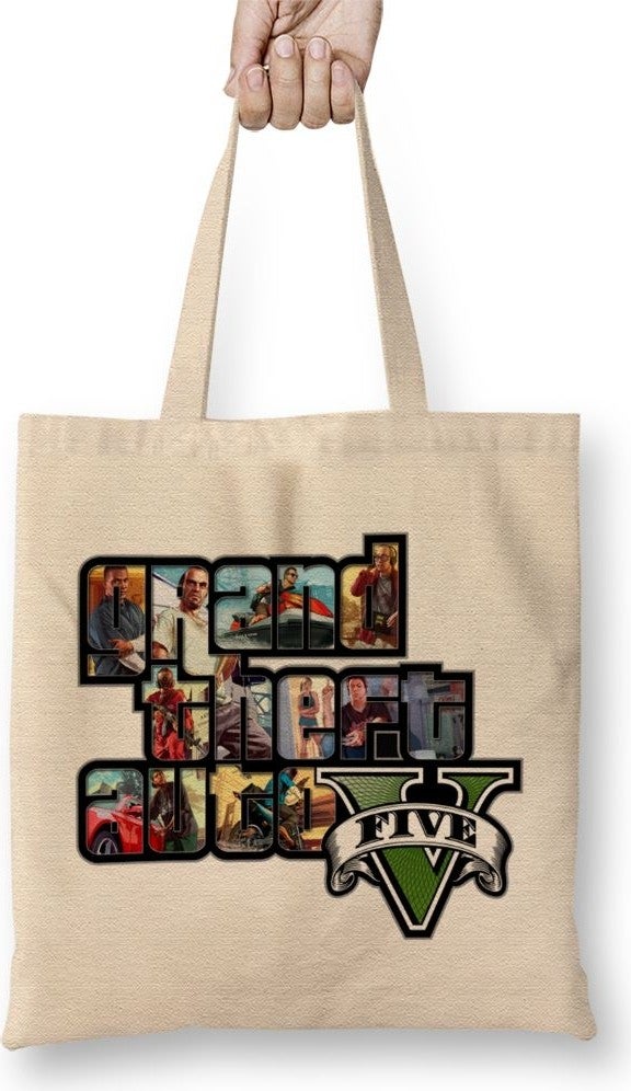 Baskı Dükkanı Print Shop Grand Theft Auto Gta Logo Cloth Bag Long Handle