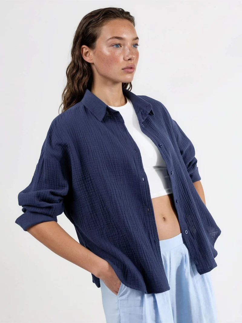 بوسيم BUSEM Textured Woven Cotton Button-Up Shirt