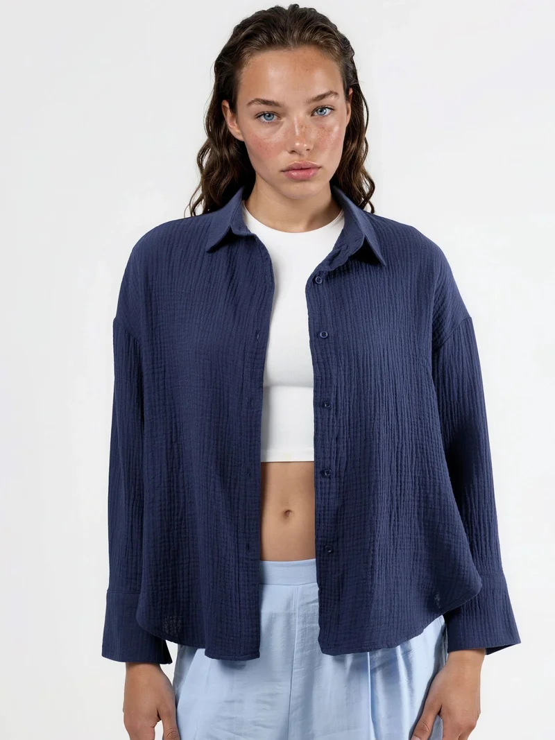 بوسيم BUSEM Textured Woven Cotton Button-Up Shirt