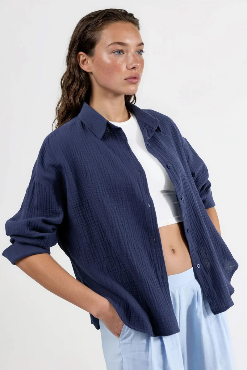 بوسيم BUSEM Textured Woven Cotton Button-Up Shirt