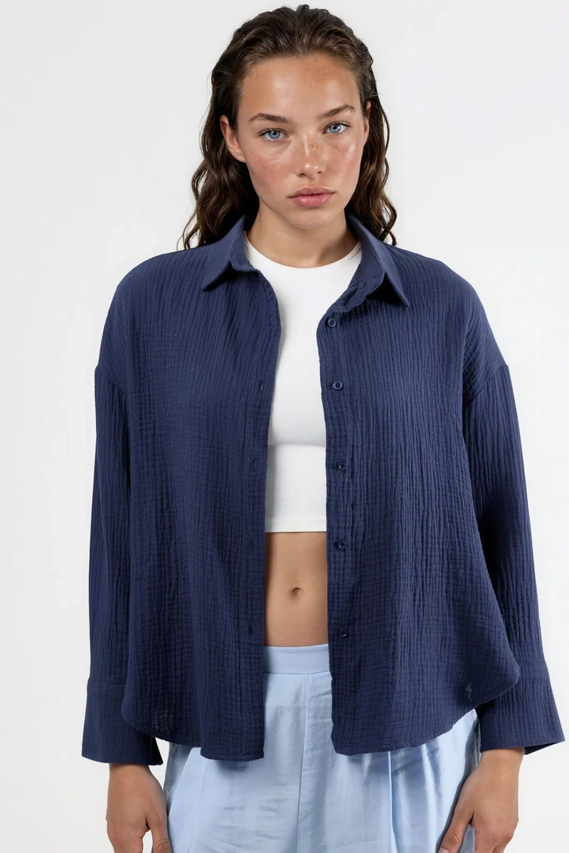 بوسيم BUSEM Textured Woven Cotton Button-Up Shirt