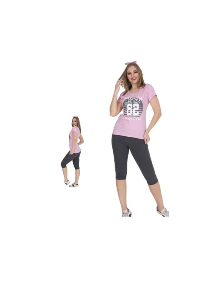 Teknur Women's Pajama Set – One Size Fits S-M-L, Made from Cotton & Lycra for Ultimate Comfort and a Stylish Look, Made in Turkey 