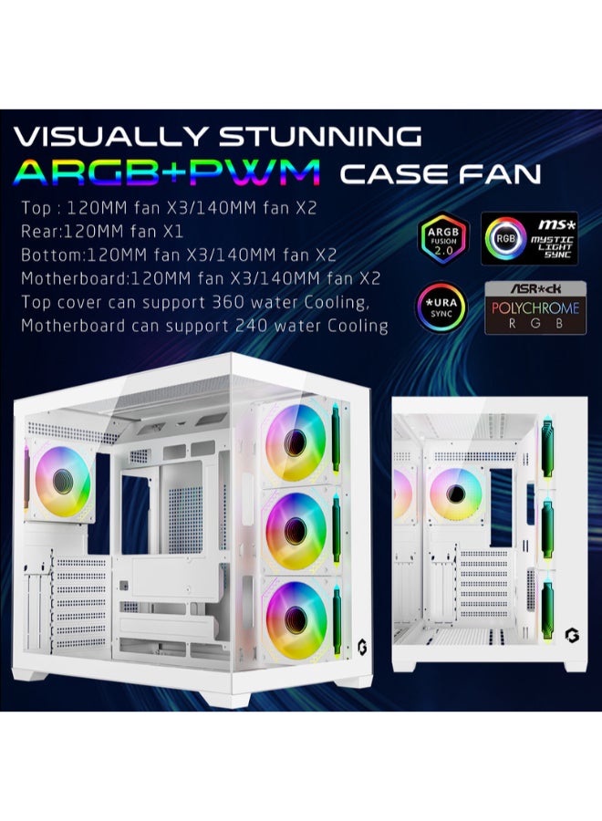 جايم أون Emperor Arctic VX Series Mid Tower Gaming Case, 4 Pre-Installed ARGB PWM Fans, Dual Tempered Glass Panels, ATX / M-ATX / Mini-ITX Support Type-C Connectivity - GO-EMPERORVX-A white - Image 3