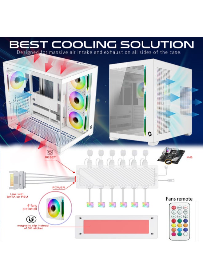 جايم أون Emperor Arctic VX Series Mid Tower Gaming Case, 4 Pre-Installed ARGB PWM Fans, Dual Tempered Glass Panels, ATX / M-ATX / Mini-ITX Support Type-C Connectivity - GO-EMPERORVX-A white - Image 5