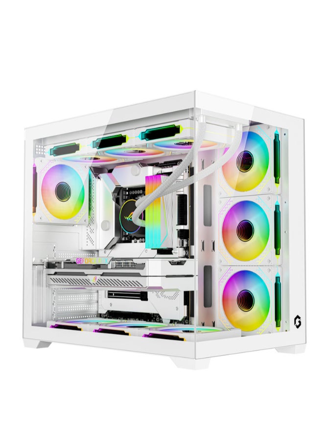 جايم أون Emperor Arctic VX Series Mid Tower Gaming Case, 4 Pre-Installed ARGB PWM Fans, Dual Tempered Glass Panels, ATX / M-ATX / Mini-ITX Support Type-C Connectivity - GO-EMPERORVX-A white - Image 1