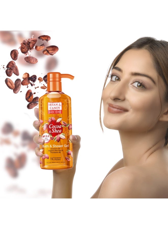 BRYAN  CANDY Bryan & Candy Cocoa & Shea Bath & Shower Gel with Organic Aloe Vera, Gentle Moisturizing Body Wash, 500ml - Image 2