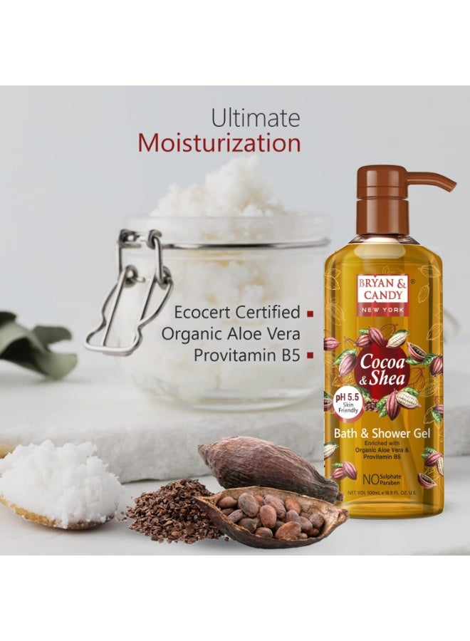 BRYAN  CANDY Bryan & Candy Cocoa & Shea Bath & Shower Gel with Organic Aloe Vera, Gentle Moisturizing Body Wash, 500ml - Image 3