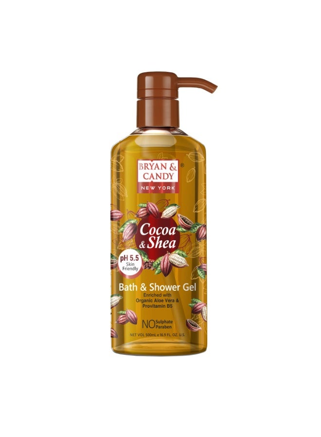 BRYAN  CANDY Bryan & Candy Cocoa & Shea Bath & Shower Gel with Organic Aloe Vera, Gentle Moisturizing Body Wash, 500ml - Image 1