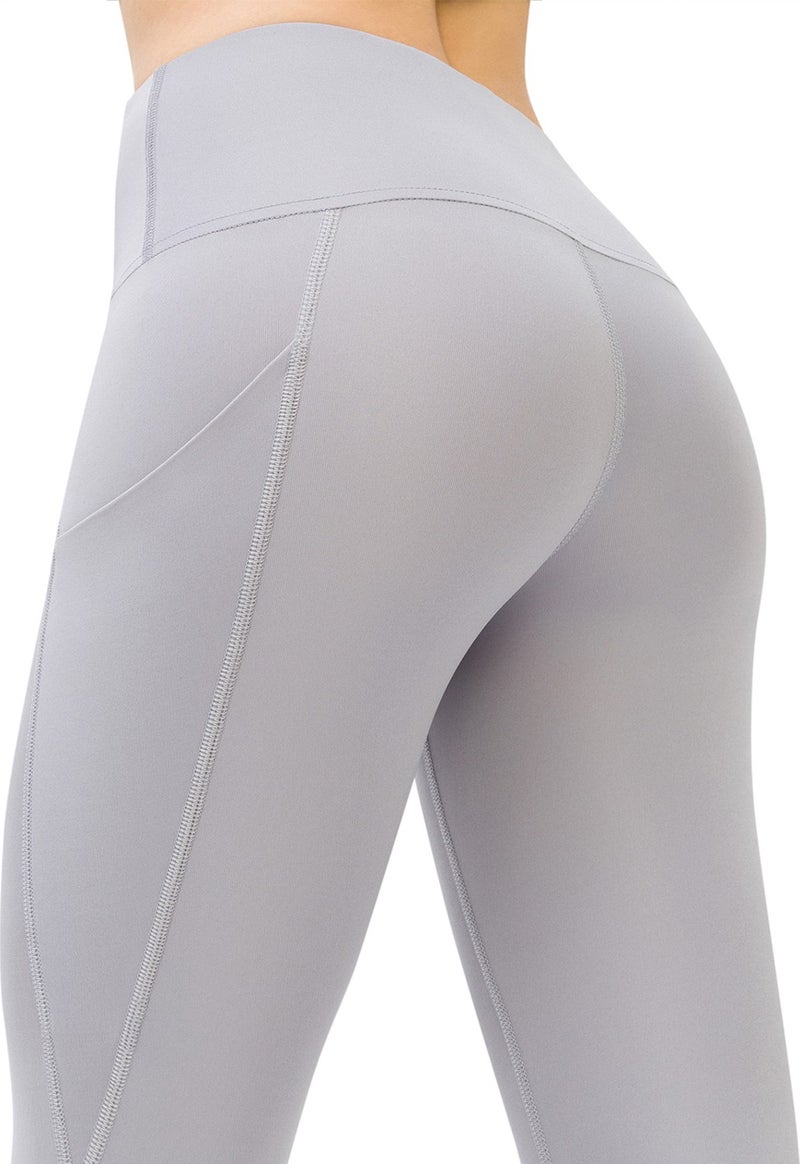 Los Ojos Women's Gray High Waist Double Pocket Fitness Tights  - Image 4
