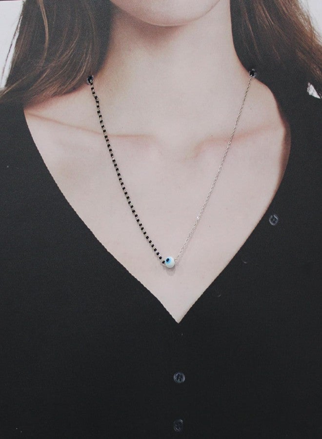 Heeva Creation Mangalsutra with White Evil Eye Pendant – Protection & Style, Black Bead Chain, Hypoallergenic, Modern & Traditional Jewelry for Women, Perfect Wedding & Gift.Pack Of 1. - Image 2