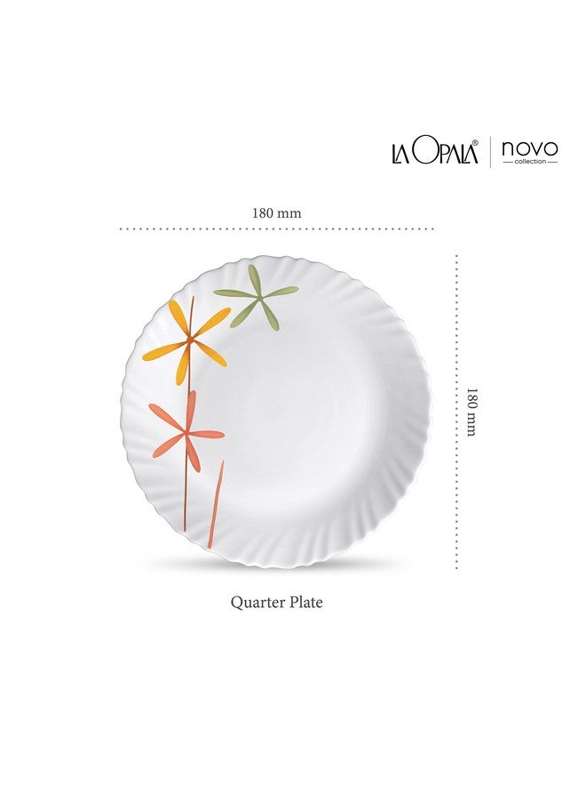 La Opala Novo Collection Opal Glass Crockery | Quarter Plate Set of 6 | Autumn Flower Design | Plates for Snacking & Gifting | Microwave Safe | 100% Vegetarian | Extra Strong | Super Light & White - Image 2