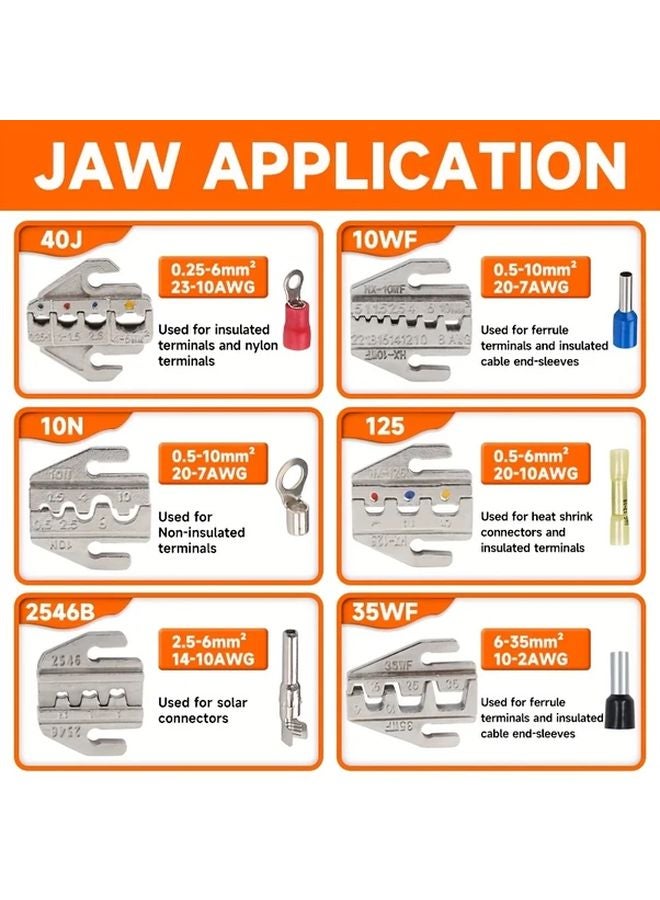 HX 03B 6JAW Ratchet Crimping Tool Set with Interchangeable Jaws Heat Shrink Tubing Ferrules - Image 5