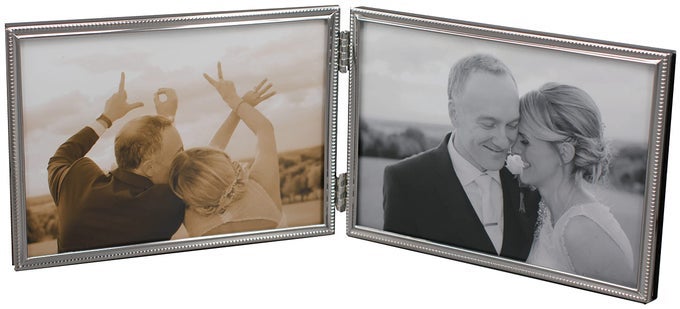 Double Thin Edge Silver Plated Picture FrameHorizontal Standing5 by 7 InchVelvet Back Simple Classic Styling silver