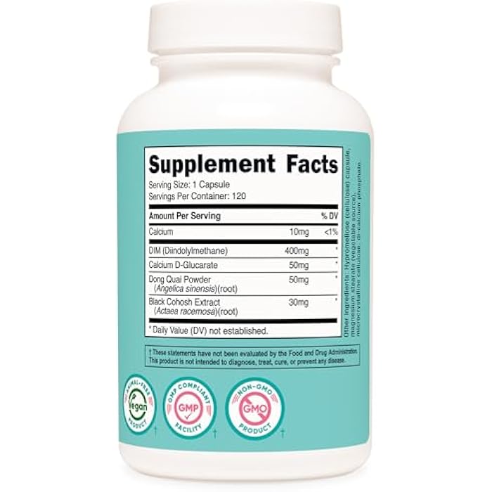 Nutricost Diindolylmethane DIM Supplement for Women 400mg, 120 Capsules, with Dong Quai, Calcium & Black Cohosh - Vegan, Non-GMO and Gluten Free - Image 5