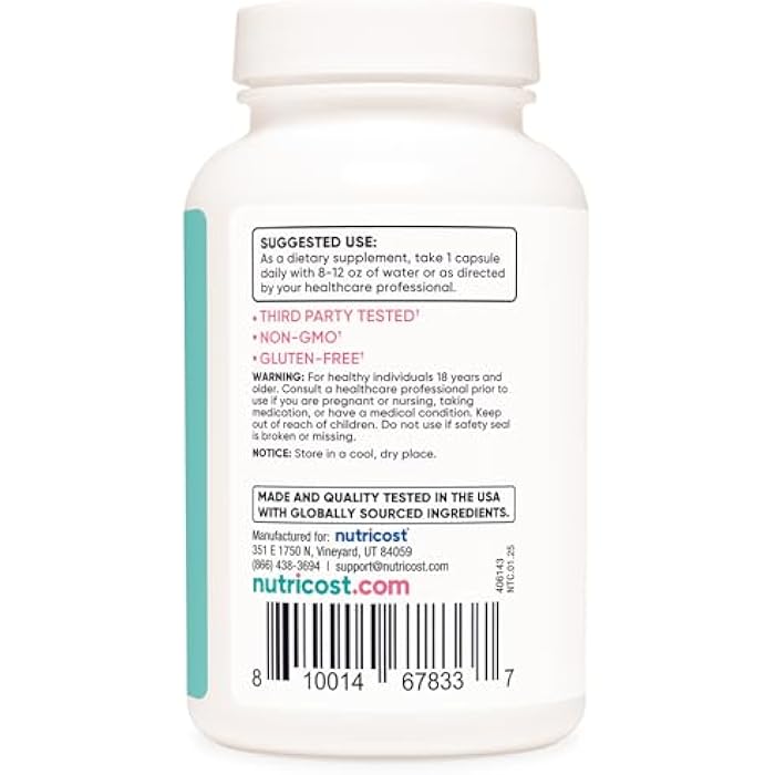 Nutricost Diindolylmethane DIM Supplement for Women 400mg, 120 Capsules, with Dong Quai, Calcium & Black Cohosh - Vegan, Non-GMO and Gluten Free - Image 4