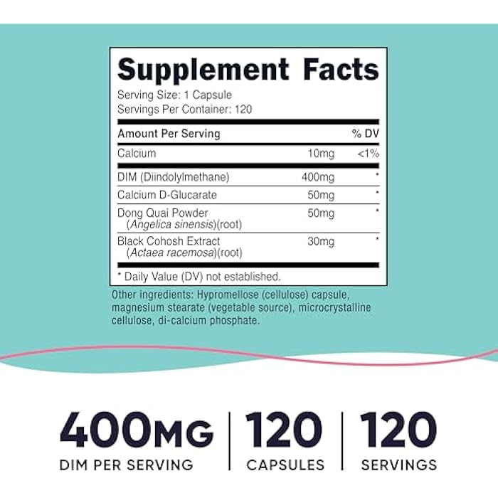 Nutricost Diindolylmethane DIM Supplement for Women 400mg, 120 Capsules, with Dong Quai, Calcium & Black Cohosh - Vegan, Non-GMO and Gluten Free - Image 2
