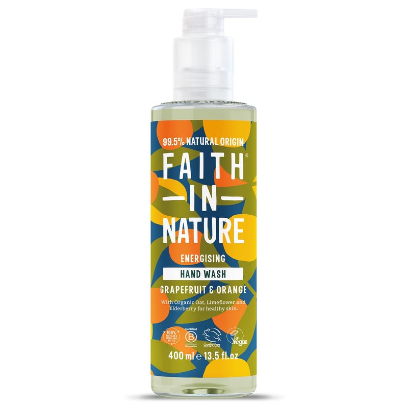 Faith In Nature Natural Grapefruit and Orange Hand Wash Invigorating Vegan and Cruelty Free No SLS or Parabens 400 ml