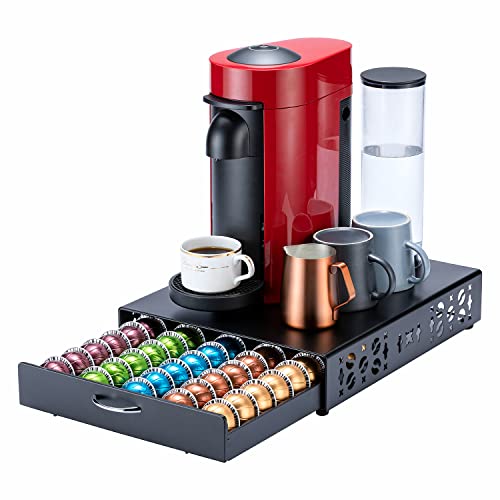 FlagShip for Nespresso Pod Holder Vertuo Capsule Storage Pod Organizer Coffee Bar Design And Coffee Machine Stand Black Metal(50 Pods Capacity) - Image 1