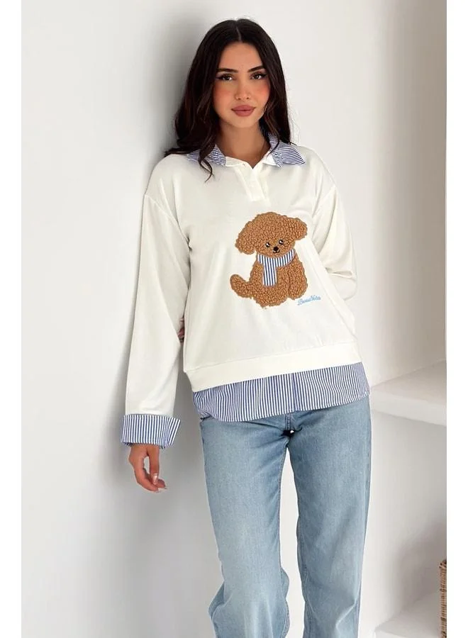 Noa Noa Women's Embroidered Plush Teddy Bear Figure Sweatshirt – Fun & Urban Style
