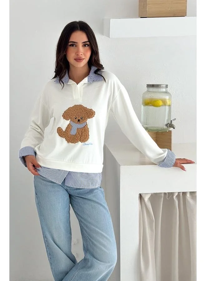 Noa Noa Women's Embroidered Plush Teddy Bear Figure Sweatshirt – Fun & Urban Style