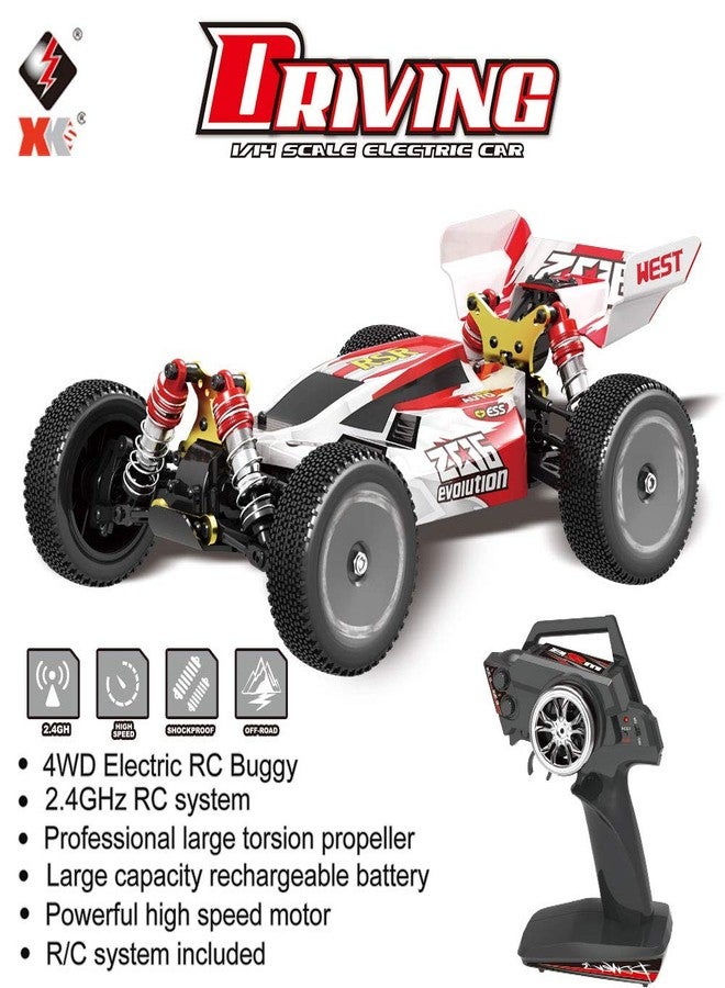 GoolRC WLtoys 144001 RC Car, 4WD 2.4GHz 60km/h High Speed Remote Control Car Off-Road RC Trucks, 1:14 Scale RC Buggy with RTR Aluminum Alloy Chassis 550 Motor Gifts for Adults (Red) - Image 3