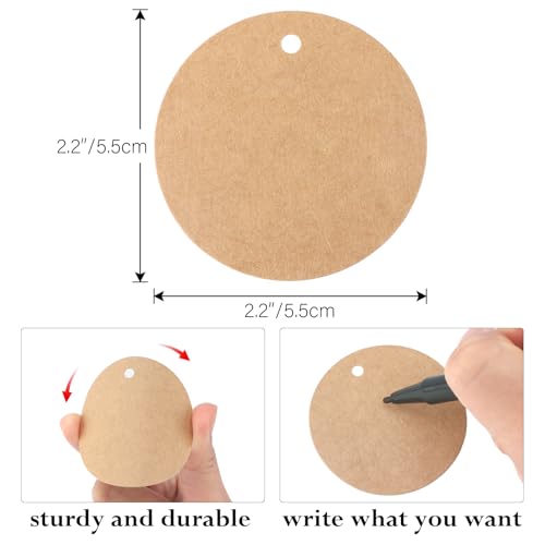 G2PLUS 100PCS Kraft Paper Gift Tag with String22 Round Paper Tags Blank Hang Tags Brown Circle Tags with Holes for Craft Projects Xmas Gift DIY Wedding Favor Bag - Image 5