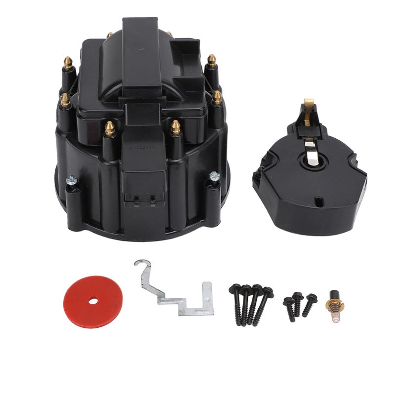 Distributor Cap Rotor Kit: Black ABS Plastic - Wide Compatibility Optimal Performance, Easy Installation for V8 Engine Tune Ups & HEI Distributor Replacement - Image 1