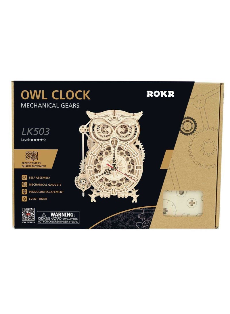 ROKR ROKR Owl Clock Mechanical Gears LK503, Assembly Brain Teaser 3D Wooden Puzzle DIY Build Model Crafts Kits, Unique Home Decor Birthday Gifts for Teens or Adults - Image 5