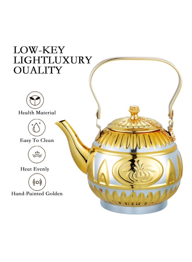 Sakura Train Purely Hand-Painted Golden-Painted Luxury Turkish Middle Eastern Style Stainless Steel Teapot Coffee Pot, Decorative Water Kettle with Handle, Multiple Colors And Capacities Available for Women, Men, Adults, Guests or For Tea Party - Best gift idea - Image 2