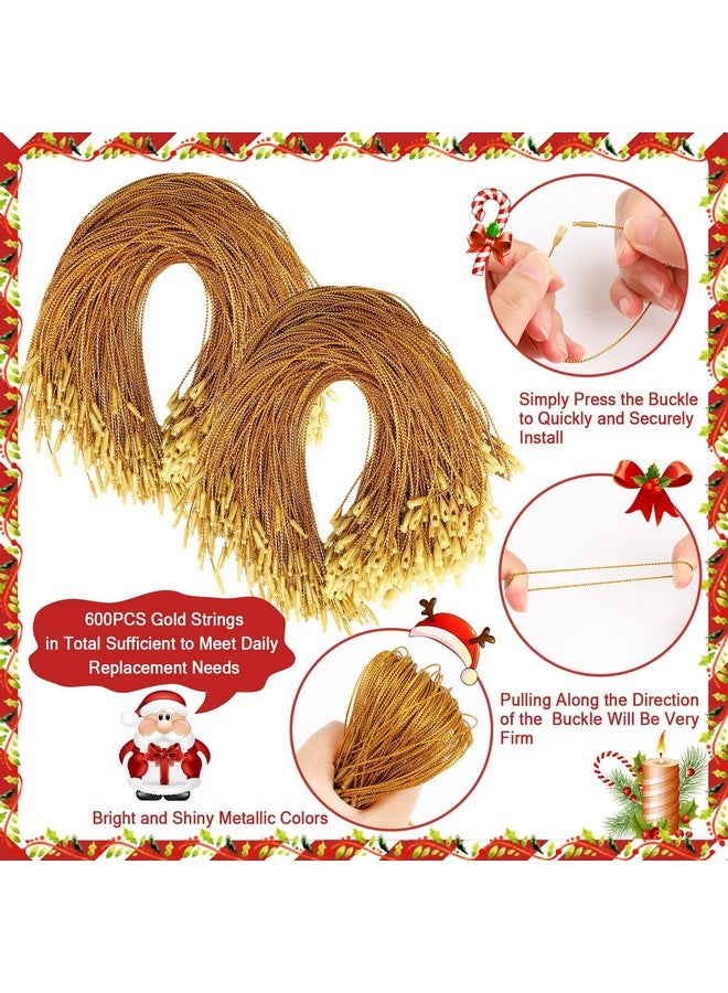JUNEBRUSHS 600Pcs Christmas Ornament Hooks, Ornament Hangers with Snap Ornament String for Christmas Tree Holiday Party Hanging Decorations Ropes Easy and Fast Locking (Gold) - Image 3