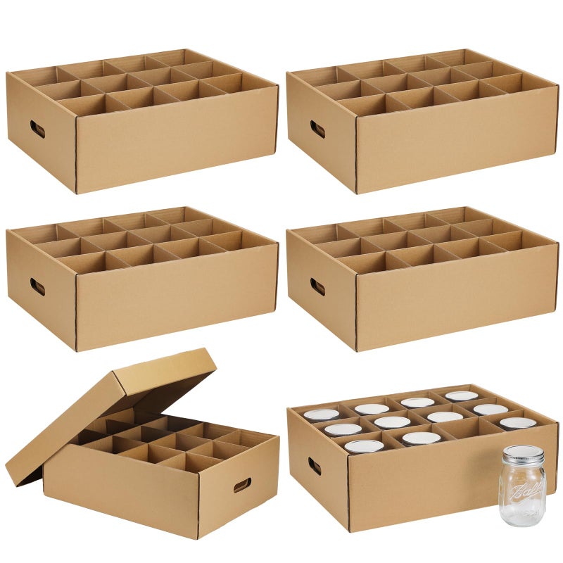 Menkxi 6 Pieces Regular Mason Jar Storage Box for Mason Jars Cardboard Canning Jar Storage Boxes with Handles and Dividers Stackable Mason Jar Storage Containers for Stacking(Natural Color,16 oz) - Image 1