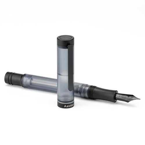 Asvine V200 Titanium Fountain Pen Vacuum Filling, Matte Black Bock Medium Nib Transparent Acrylic Smooth Writing Pen Case Set - Image 4