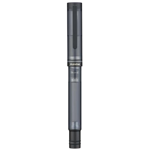 Asvine V200 Titanium Fountain Pen Vacuum Filling, Matte Black Bock Medium Nib Transparent Acrylic Smooth Writing Pen Case Set - Image 2