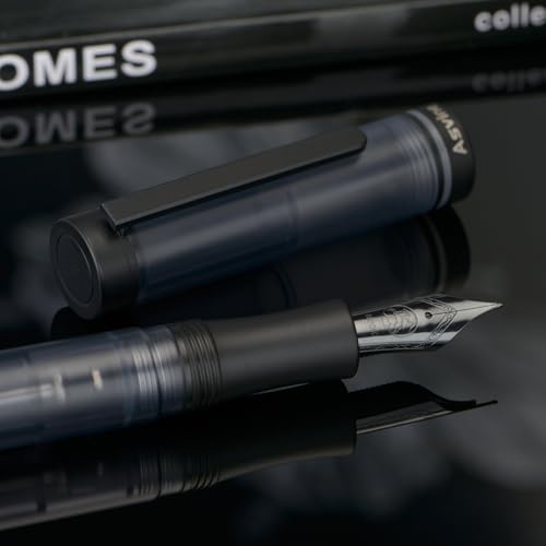 Asvine V200 Titanium Fountain Pen Vacuum Filling, Matte Black Bock Medium Nib Transparent Acrylic Smooth Writing Pen Case Set - Image 5