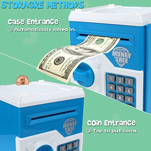 Yoego Kids Money Bank Electronic Piggy Banks Great Gift Toy for Kids Children Auto Scroll Paper Money Saving Box Password Coin BankPerfect Toy Gifts for Boys Girls Blue White - Image 5
