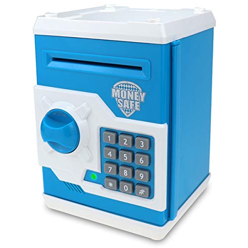 Yoego Kids Money Bank Electronic Piggy Banks Great Gift Toy for Kids Children Auto Scroll Paper Money Saving Box Password Coin BankPerfect Toy Gifts for Boys Girls Blue White - Image 1