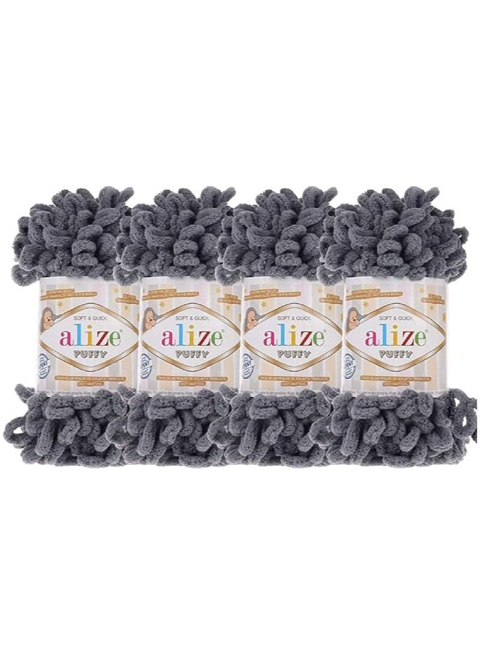 Alize Buffy Soft Fluffy Yarn 4 Spools Alize Kids 100% Micro Polyester 400g 39.3yds (78- Charcoal Grey) - Image 1