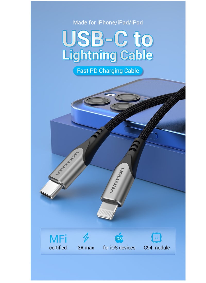فينشن فينشن كيبل USB C الى لايتنينج معتمد من ام اف اي، كيبل شحن سريع من النوع سي بي دي متوافق مع ايفون 12 11 برو/اكس/اكس اس/اكس ار/8 بلس/ايربودز برو (1 متر)  - Image 2