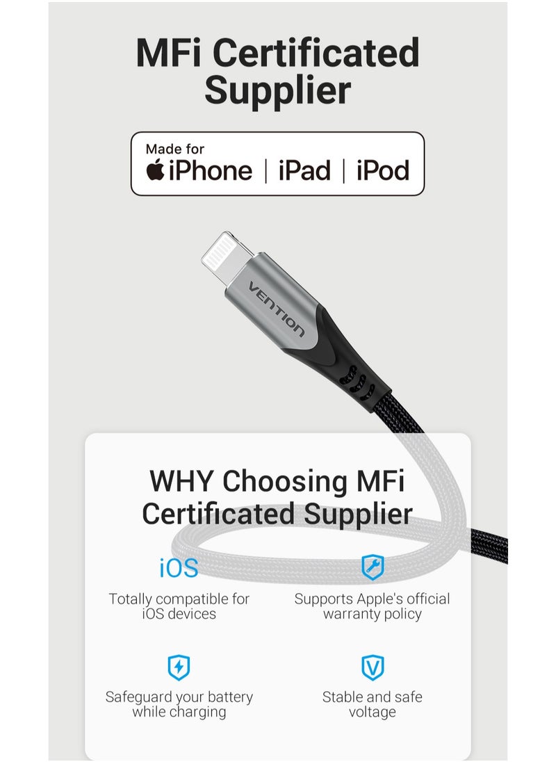 فينشن فينشن كيبل USB C الى لايتنينج معتمد من ام اف اي، كيبل شحن سريع من النوع سي بي دي متوافق مع ايفون 12 11 برو/اكس/اكس اس/اكس ار/8 بلس/ايربودز برو (1 متر)  - Image 3