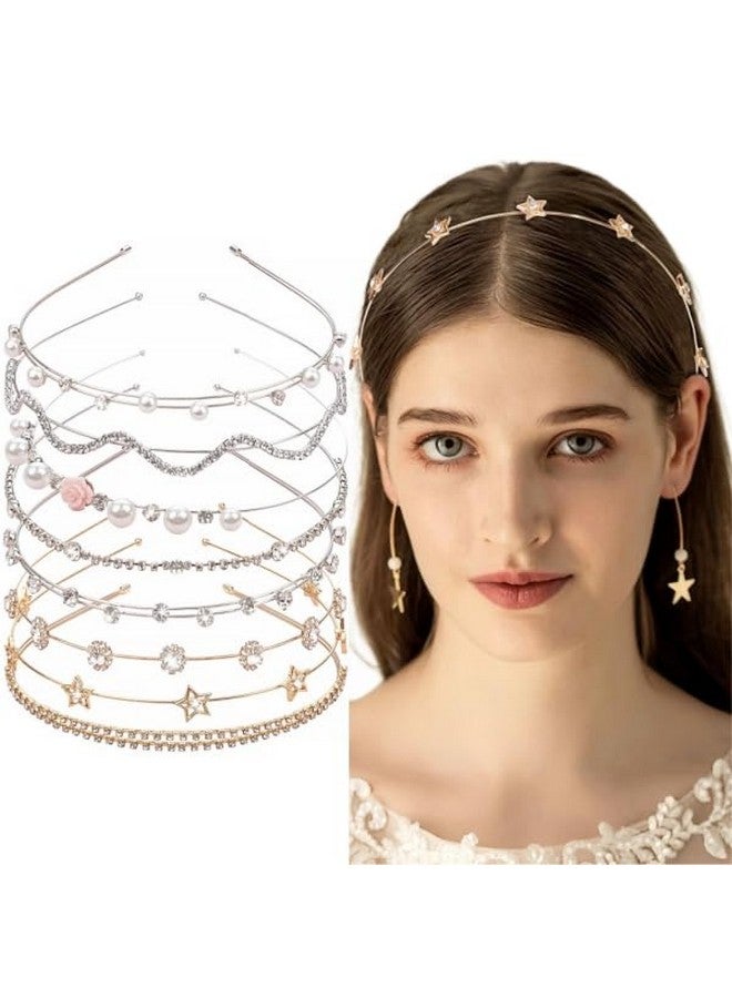 Yxiang 8Pcs Crystal Headbands For Women, Pearls Flower Hairbands Fashion Rhinestone Headband Gold Sliver Metal Decorative Headpiece Headdress Kid Girl Women Bride - Image 1