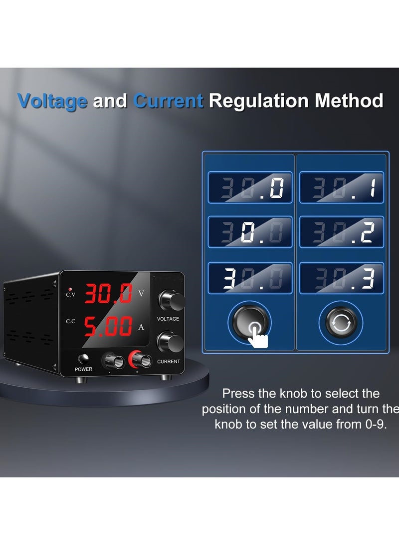 SYOSI DC Power Supply Variable, 30V 5A Bench Power Supply with Encoder Adjustment, Upgraded 3-Digits LED Display, Mini Regulated DC Bench Power Supply - Image 5